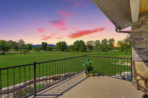 View of balcony at dusk