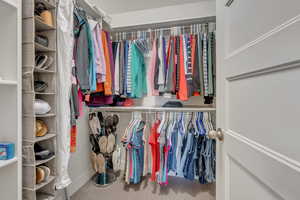 Walk in closet featuring carpet flooring