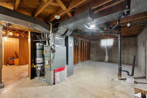 Basement with heating unit and water heater