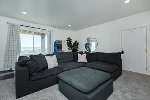 Living room featuring carpet flooring