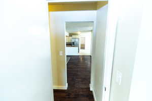 Corridor featuring dark hardwood / wood-style floors