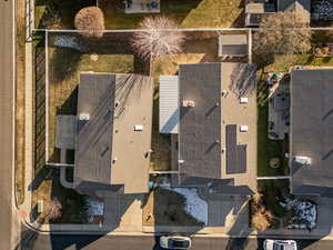 Drone / aerial view, corner lot, fenced yard