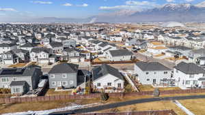 Drone / aerial view with a mountain view