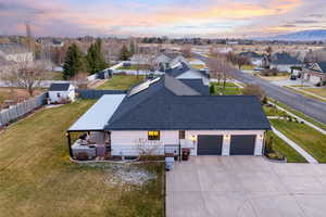 View of aerial view at dusk