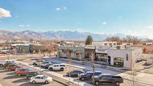 View of building exterior featuring a mountain view