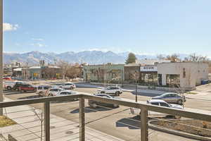 Dock area featuring a mountain view