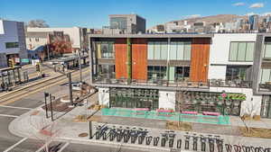 View of building exterior featuring a mountain view