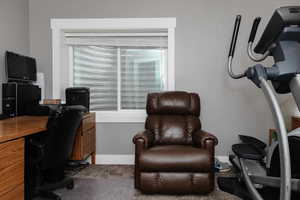 View of carpeted home office