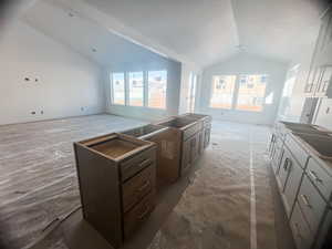 Kitchen with sink, a wealth of natural light, and vaulted ceiling