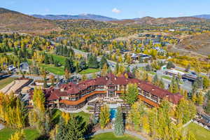 Drone / aerial view with a mountain view