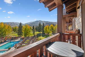 Balcony with a mountain view