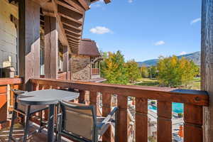 Balcony with a mountain view