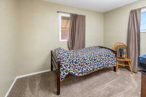 Carpeted bedroom with multiple windows