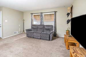 Living room featuring carpet