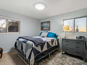 Carpeted bedroom with multiple windows