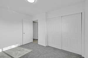 Unfurnished bedroom with carpet floors and a closet