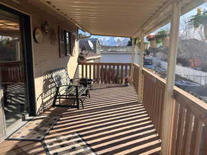 Deck featuring a mountain view