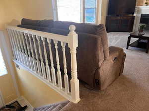 Living room with carpet floors