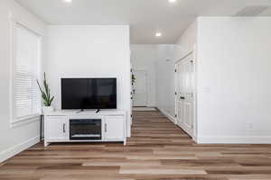 Furnished living room with medium wood-type flooring