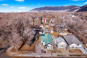 Aerial view featuring a mountain view