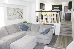 Living room featuring dark wood-type flooring