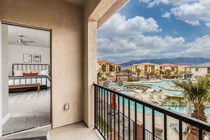 Balcony with a mountain view