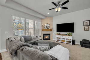 Living room with fireplace view