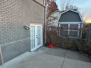 Mother in Law apt entrance and back gate, Large Barn style Shed