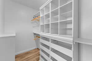 Spacious closet featuring hardwood / wood-style flooring