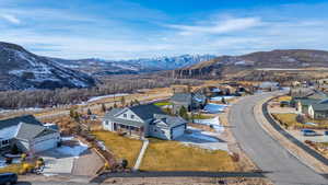 Aerial view featuring a mountain view