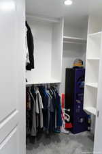 Spacious closet featuring carpet