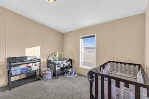 Bedroom with carpet flooring