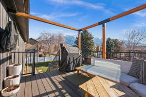 Wooden deck with a mountain view