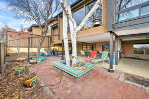 View of patio featuring grilling area and central AC unit