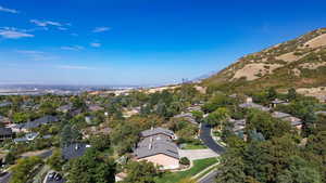 Drone / aerial view with a mountain view