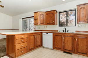 Kitchen featuring dishwasher, kitchen peninsula, and sink