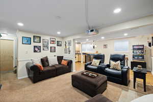 View of carpeted home theater room