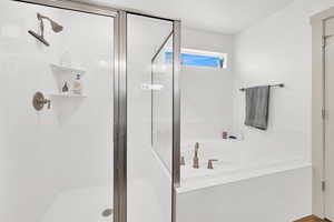 Bathroom with shower with separate bathtub