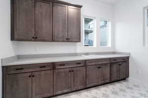 Kitchen with dark brown cabinets and sink