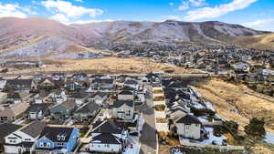 Aerial view featuring a mountain view