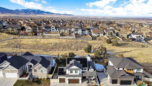 Drone / aerial view featuring a mountain view