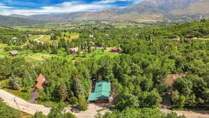 Aerial view featuring a mountain view