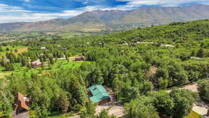 Aerial view featuring a mountain view