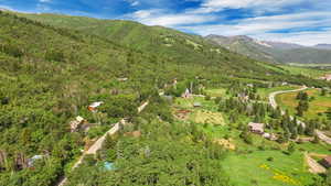 Aerial view featuring a mountain view