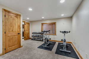 Exercise room featuring carpet floors