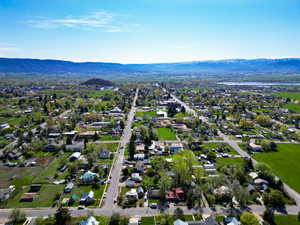 Aerial view featuring a mountain view