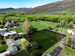 Birds eye view of property with a mountain view