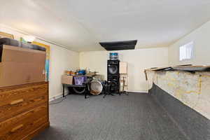 Basement featuring carpet flooring