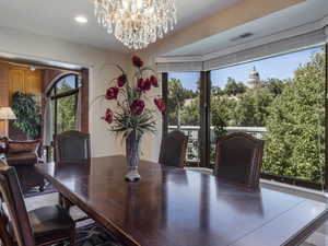 Dining room with a chandelier