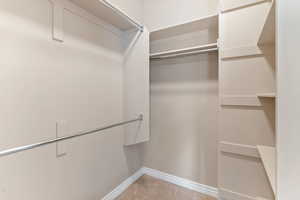 Spacious closet featuring light carpet